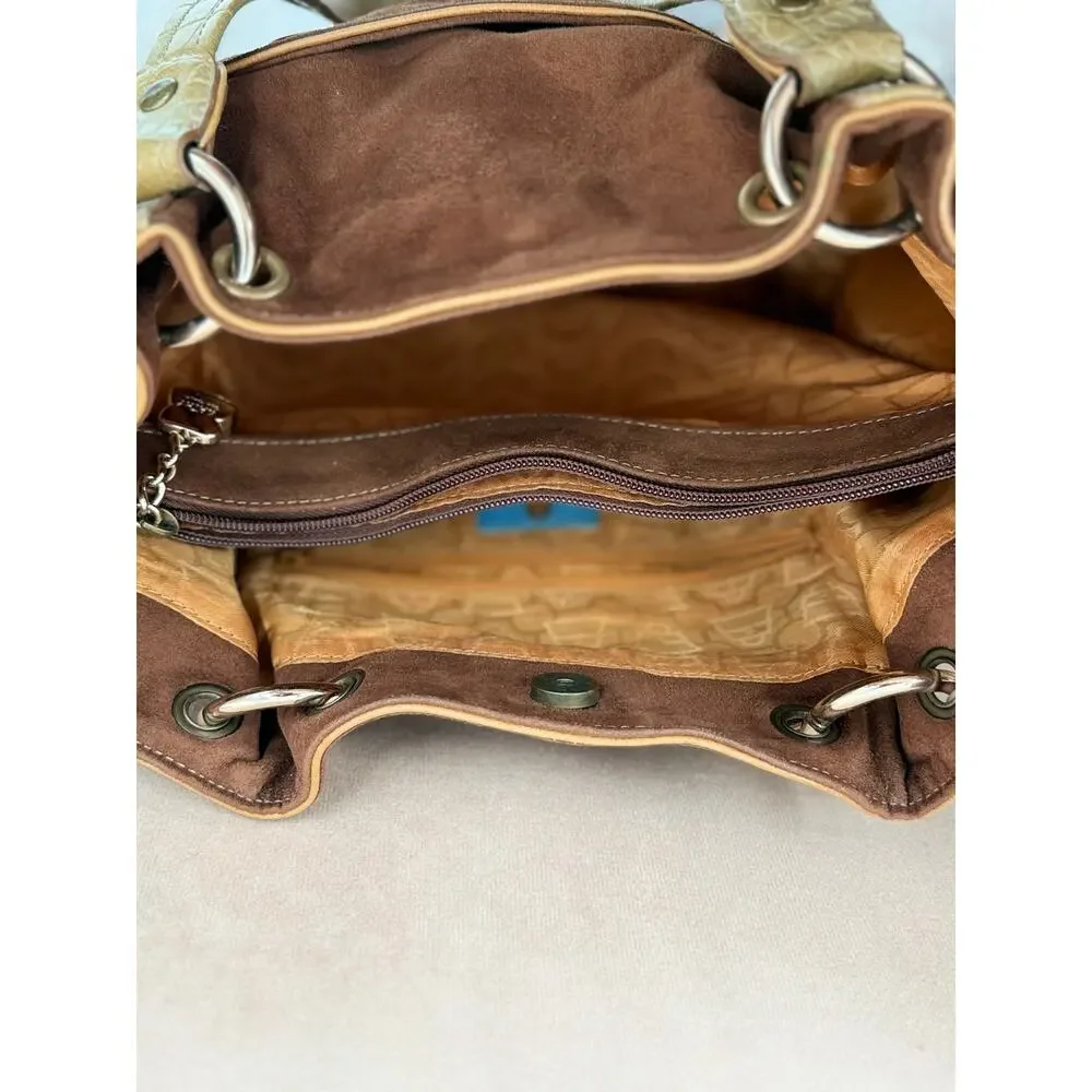 Vintage Y2K Kathy Van Zeeland Brown Faux Suede Grommet Tote Bag